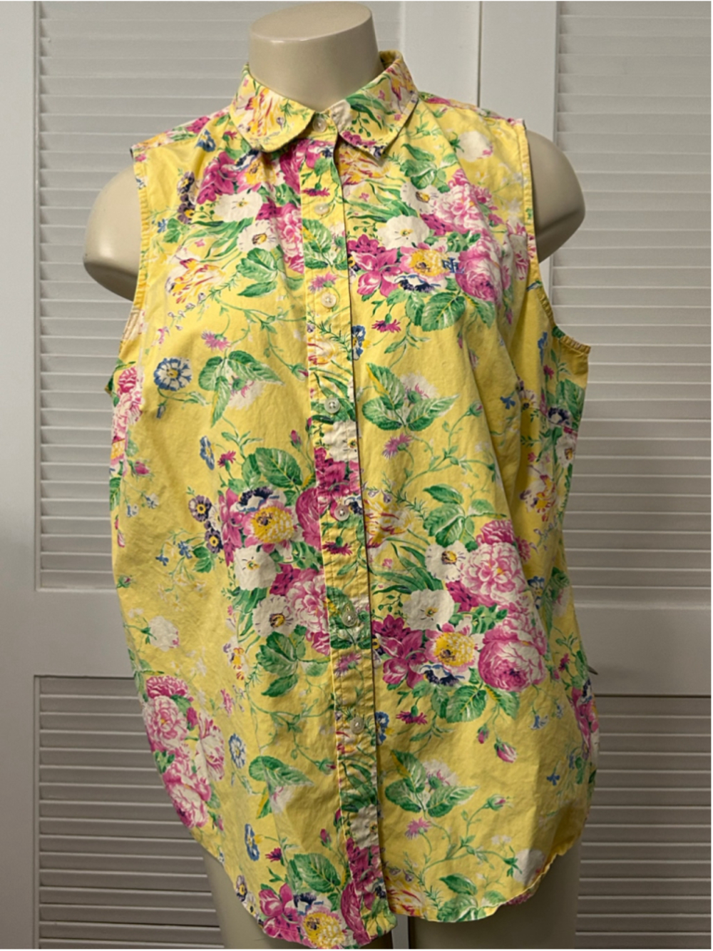 Lauren Ralph Lauren 1X Yellow Floral Sleeveless Button Front Blouse